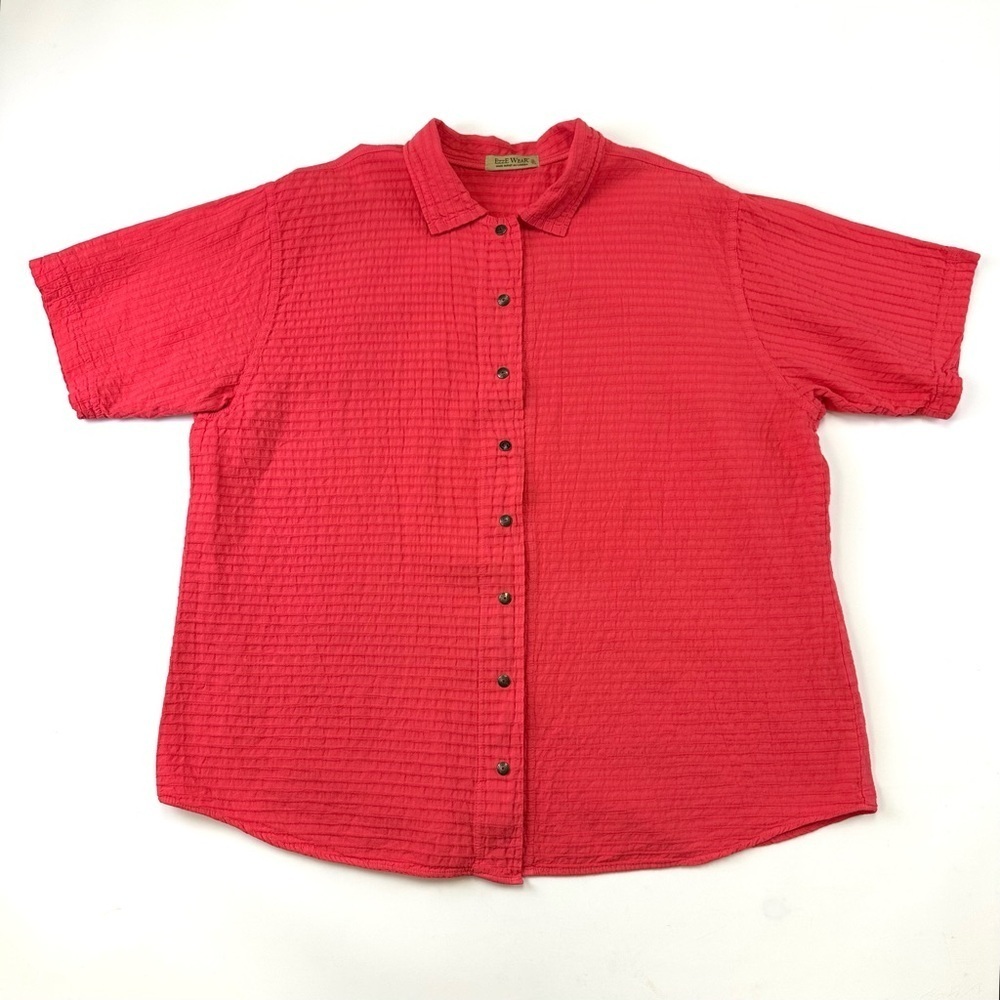 Ezze Wear cotton button down shirt deep coral short sleeve womens XL snap button